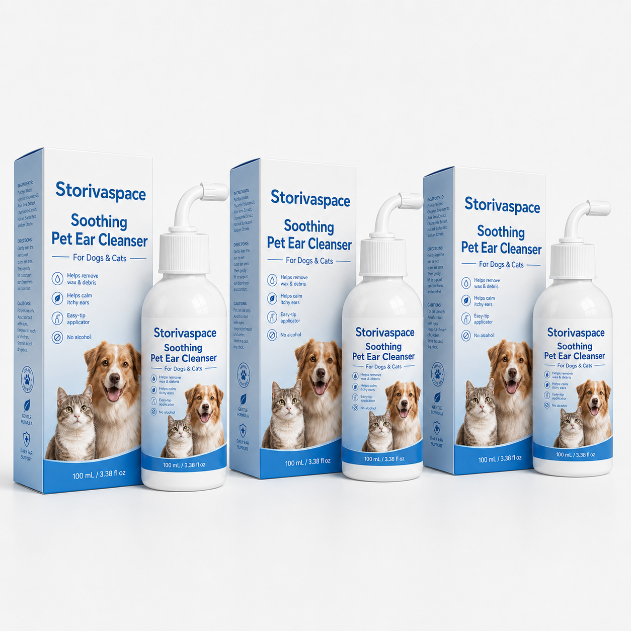🐾 Soothing Pet Ear Cleanser – Gentle Wax, Odor & Itchy Ear Care for Dogs & Cats 💙